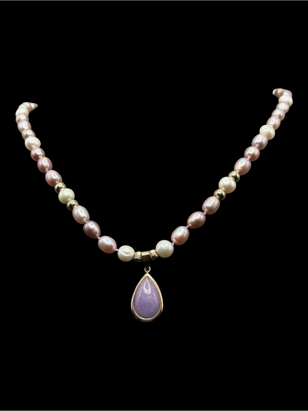 14K Gold Lavender Jade Pendant Necklace Lavender Pearls OOAK